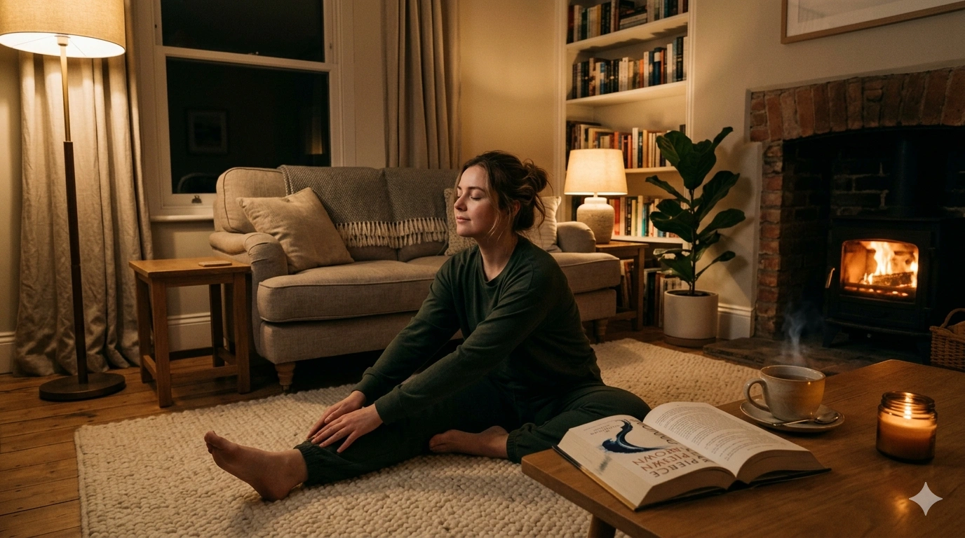 Healthy nighttime routine setup to help reduce overthinking and improve sleep quality.